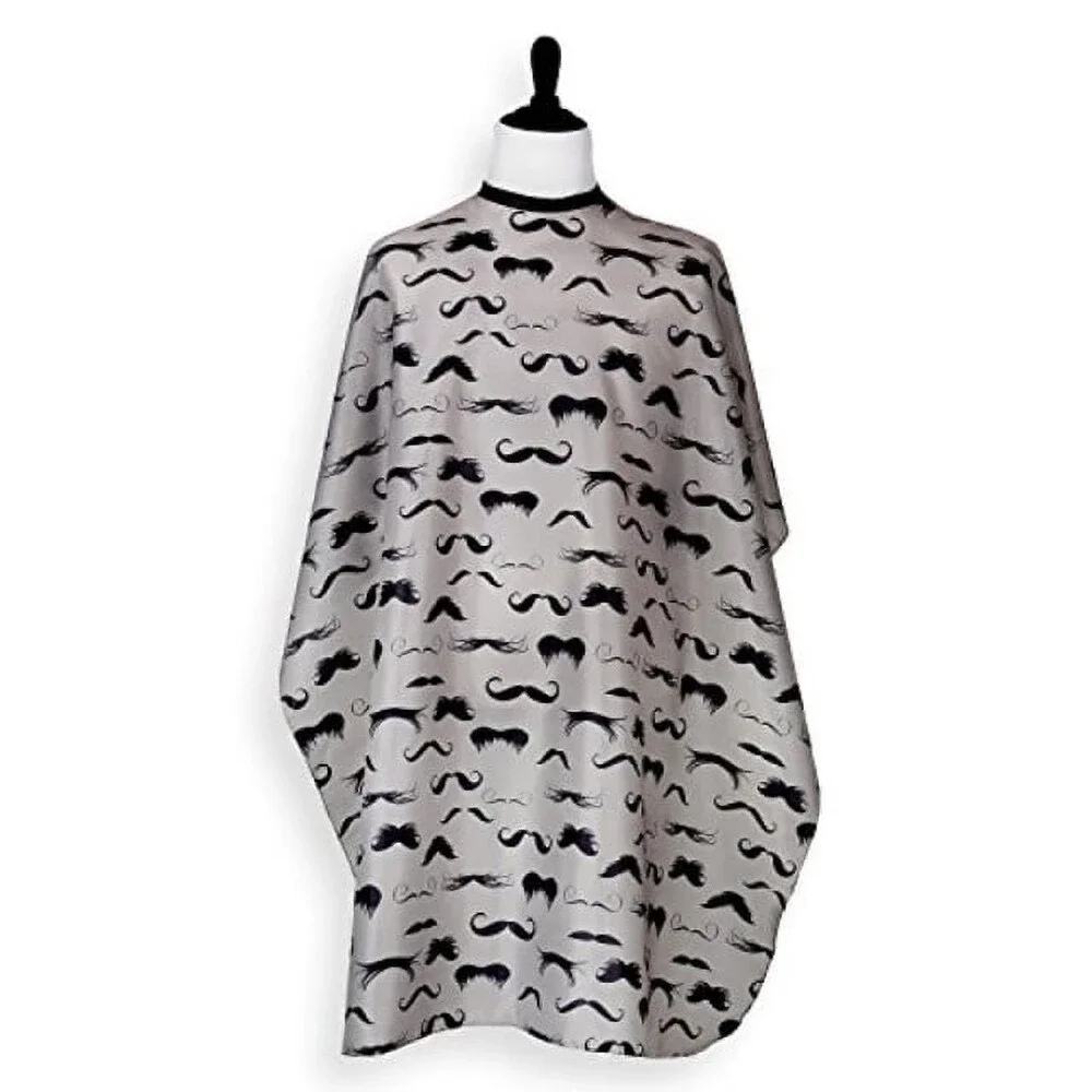 hair salon cape for stylists and barbers, retro mustache black and tan (1-pack)